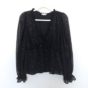 Blu Pepper Womens Blouse Size M Black Celestial Long Sleeve Witchy Whimsigoth